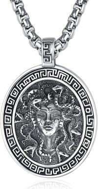 wholesale 925 Sterling Silver Medusa Head Greek Key Design Pendant with 24 Rolo Chain-Medusa