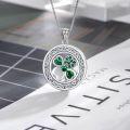 wholesale 925 Sterling Silver Celtic Shamrock Pendant Necklace with Green Cubic Zirconia Stones and Box Chain Gift for Women-0-3