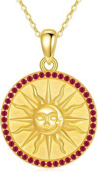 wholesale 925 Sterling Silver Gold Plated Sun Coin Necklace for Women with Birthstone Celestial Jewelry Gift-07-July