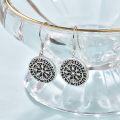 wholesale 925 Sterling Silver Norse Vegvisir Compass Dangle Earrings with Runes - Vintage Viking Style for Men & Women, Lucky Charm, Hypoallergenic, Gift Box-0-2