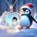 wholesale 925 Sterling Silver Heart-Shaped Moonstone Penguin Pendant Necklace for Women-0-2
