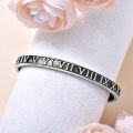 wholesale 925 Sterling Silver Roman Numeral Inspirational Strength Mantra Cuff Bracelet Set-0-3