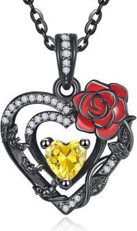 wholesale 925 Sterling Silver Red Rose Black Heart Birthstone Necklace for Women-11 Nov - Citrine