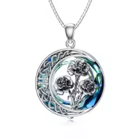TOUPOP Sterling Silver Blue Crystal Carnation Moon Flower Necklace Birthday Gifts-undefined