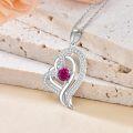 wholesale TOUPOP Mothers Day Gifts For Mom Heart Necklace For Women Sterling Silver Love Heart Pendant Necklace With July Birthstone Ruby Jewelry Gifts For Women -0-3