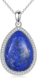 wholesale 925 Sterling Silver Lapis Lazuli Teardrop Pendant Necklace 18 Chain Elegant Gift for Women-0-0