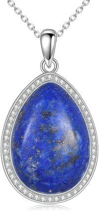 wholesale 925 Sterling Silver Lapis Lazuli Teardrop Pendant Necklace 18 Chain Elegant Gift for Women-lapis lazuli