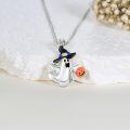 wholesale 925 Sterling Silver Halloween Witch Pendant with Pumpkin Charm and Hat for Women's Fashion Necklaces-0-2