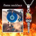 wholesale 925 Sterling Silver Fire Torch Pendant with Blue Evil Eye and Star of David Charm Necklace-0-1