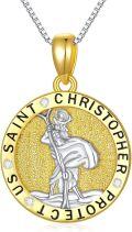 wholesale TOUPOP Saint Christopher Necklace For Women Men St Patricks Day Necklace Sterling Silver Saint Christopher Protect Us Round Medallion Religious Pendant Necklace Jewelry Gifts -0-0