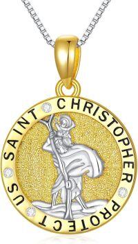 wholesale TOUPOP Saint Christopher Necklace For Women Men St Patricks Day Necklace Sterling Silver Saint Christopher Protect Us Round Medallion Religious Pendant Necklace Jewelry Gifts -undefined