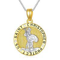 TOUPOP Sterling Silver Saint Christopher Protect Us Round Medallion Religious Pendant Necklace-undefined