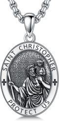 wholesale 925 Sterling Silver Saint Christopher Protect Us Medal Necklace for Men & Women-0-0
