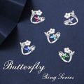 wholesale 925 Sterling Silver Cubic Zirconia Butterfly Flower Adjustable Ring-0-3