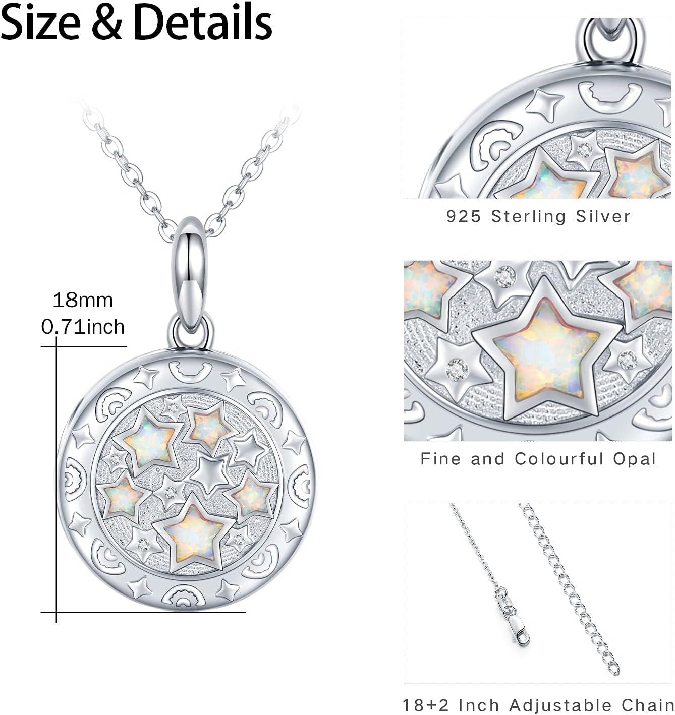 Sterling Silver Opal Star Locket Necklace for Women Picture Holder Jewelry Gift-0-1