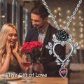 wholesale 925 Sterling Silver Metal Gothic Rose Heart Pendant with Garnet Gemstone Chain Necklace-0-4