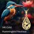 wholesale 14K Gold Teardrop Filigree Hummingbird Pendant Necklaces for Women s-0-1