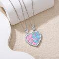 wholesale 925 Sterling Silver Best Friends Pink & Blue Enamel Heart Pendants Necklaces Set for Two Women Gift-0-2
