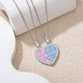 wholesale 925 Sterling Silver Best Friends Pink & Blue Enamel Heart Pendants Necklaces Set for Two Women Gift-0-2