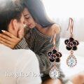 wholesale Rose Gold 925 Sterling Silver Black Flower Drop Earrings with Cubic Zirconia for Women Girls Gift Set-0-4