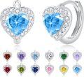 wholesale 925 Sterling Silver Cubic Zirconia 12 Birthstone Heart Huggie Hoop Earrings Valentine Wedding Gifts-0-0
