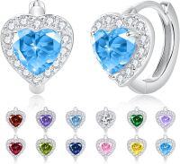 wholesale 925 Sterling Silver Cubic Zirconia 12 Birthstone Heart Huggie Hoop Earrings Valentine Wedding Gifts-12-Dec.