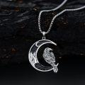 wholesale 925 Sterling Silver Raven on Crescent Moon Gothic Necklace for Men & Women-0-2