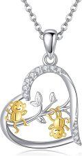 wholesale 925 Sterling Silver Monkey Family Tree Branches Love Heart Pendant Necklace s for Women Girls-0-0