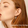 TOUPOP Sterling Silver Aquamarine Heart Cross Drop Dangle Earrings-0-1