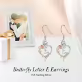TOUPOP Sterling Silver Rose Heart Butterfly Initial E Letter Drop Dangle Earrings-0-2