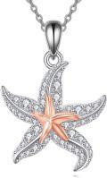 wholesale 925 Sterling Silver Rose Gold Plated CZ Moon & Starfish Pendant Necklace for Women Girls  43cm Chain Length-0-0