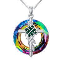 TOUPOP Sterling Silver Crystal Celtic Knot Cross Necklace-undefined