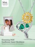 wholesale S925 Sterling Silver with 2-Carat Emerald Sunflower Birthstone Pendant Necklace for Women-0-3
