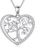 wholesale 925 Sterling Silver Tree of Life Heart Pendant Necklace for Women with Cubic Zirconia and Chain 45cm Length-0-0