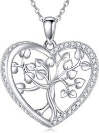 wholesale 925 Sterling Silver Tree of Life Heart Pendant Necklace for Women with Cubic Zirconia and Chain 45cm Length-Tree of Life