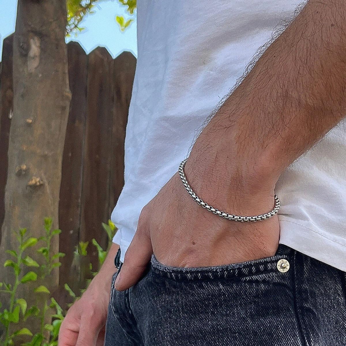 925 Sterling Silver Box Chain Bracelet - 7 Length with Lobster Claw Closure for Men & Women s-0-3
