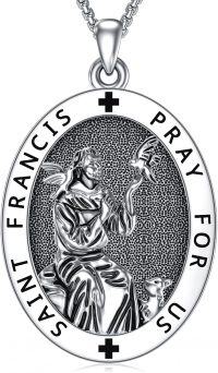 wholesale 925 Sterling Silver &  St Francis of Assisi Medal Pendant with Dove and Fish Charm - Catholic Protection s for Men/Women-R-Saint Francis Necklace A