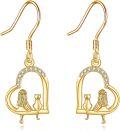wholesale 14K Gold Heart-Shaped Cat and Girl Design Drop Earrings - Elegant Gift for Women-0-0