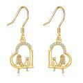 wholesale 14K Gold Heart-Shaped Cat and Girl Design Drop Earrings - Elegant Gift for Women-0-0