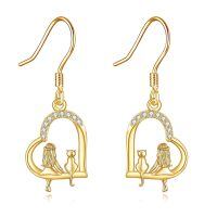 wholesale 14K Gold Heart-Shaped Cat and Girl Design Drop Earrings - Elegant Gift for Women-01-Yellow Gold