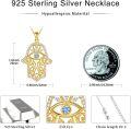 wholesale Gold 925 Sterling Silver Evil Eye Hamsa Hand Pendant Necklace with CZ Stones and Heart Design 24 Chain-0-3