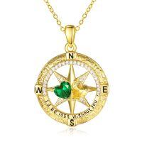 wholesale 925 Sterling Silver Compass Pendant with Birthstones for Women-05-11-May-Nov