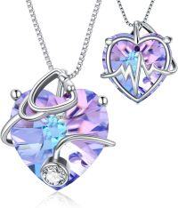 wholesale 925 Sterling Silver Birthstone Stethoscope Necklace for Nurse Doctor Med Student-925 Silver#02-February-Amethyst