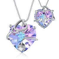 wholesale 925 Sterling Silver Heart Pendant Necklace Wholesale With Red Crystal-925 Silver#02-February-Amethyst