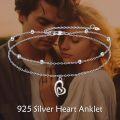 wholesale 925 Sterling Silver Double Layered Heart Charm Ankle Anklet for Women-0-1
