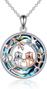 wholesale 925 Sterling Silver Blue Crystal Otter Pendant Necklace for Women Mom Sister Gifts-crystal otter necklace