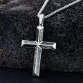 wholesale 925 Sterling Silver Mens Black Stone Inlay Cross Pendant Necklace-0-2