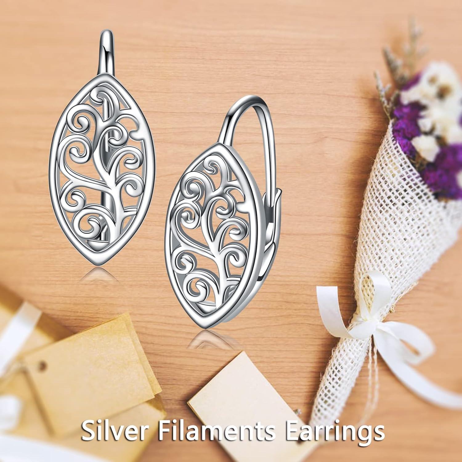 Sterling Silver wiinicaca Celtic Filigree Leverback Dangle Drop Earrings-0-5