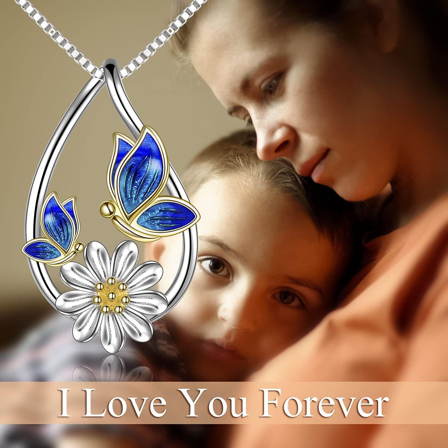 Sterling Silver Daisy Flower Butterfly Teardrop Pendant Necklace Jewelry Gift-0-5