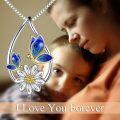 wholesale 925 Sterling Silver Blue Enamel Butterfly & Daisy Drop Pendant Necklace for Women Girls Gifts-0-5